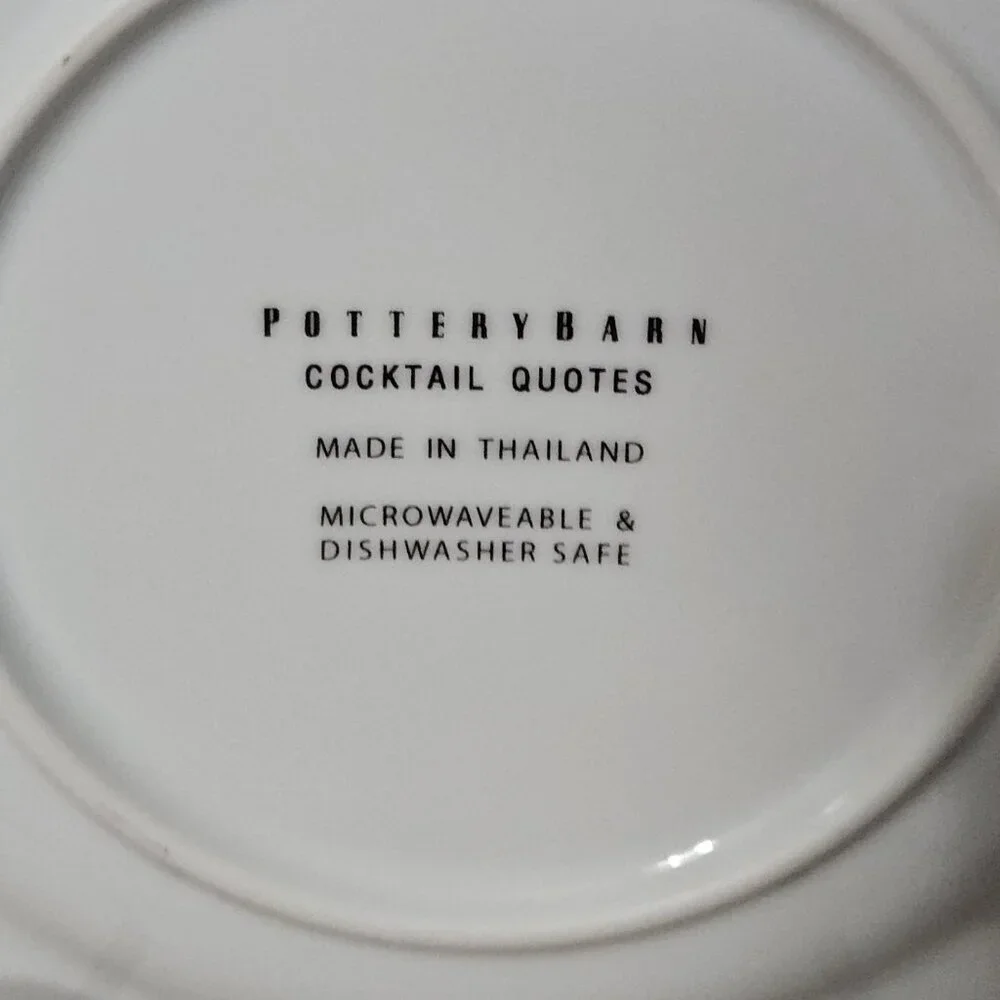 Pottery Barn Cocktail Quote Salad Dessert Plates - Set of 4 - Vintage Ceramic